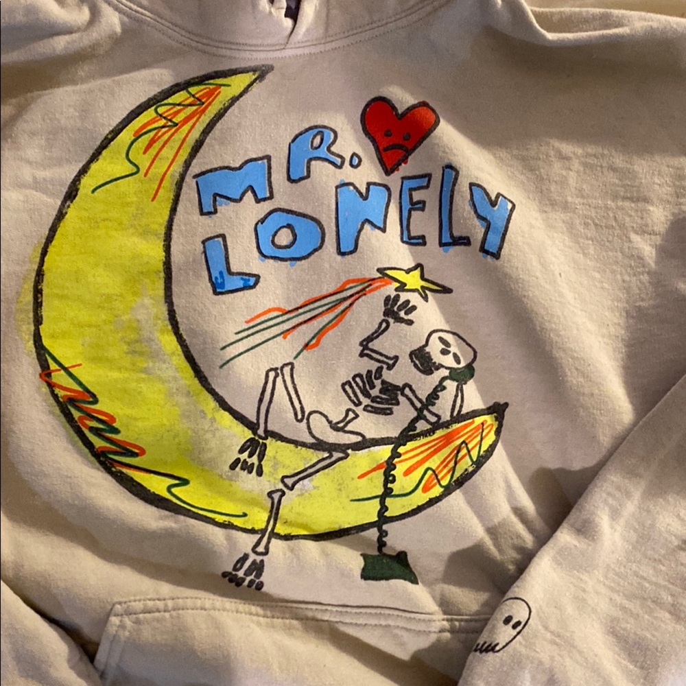 Lonely ghost hoodie White with Multicolor Design
